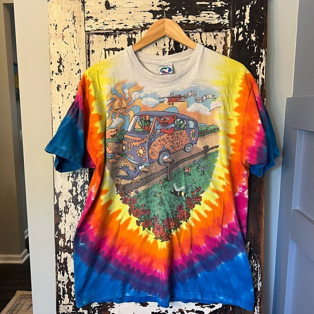 Grateful Dead Liquid Blue 1994 Tie-Dye The Bus Came By Graphic T-Shirt. Size L.